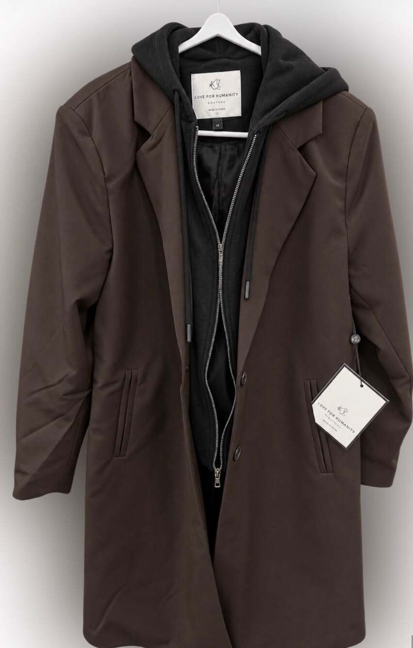 Love for Humanity Couture Coat Refro Collection Small detachable hoodie brown